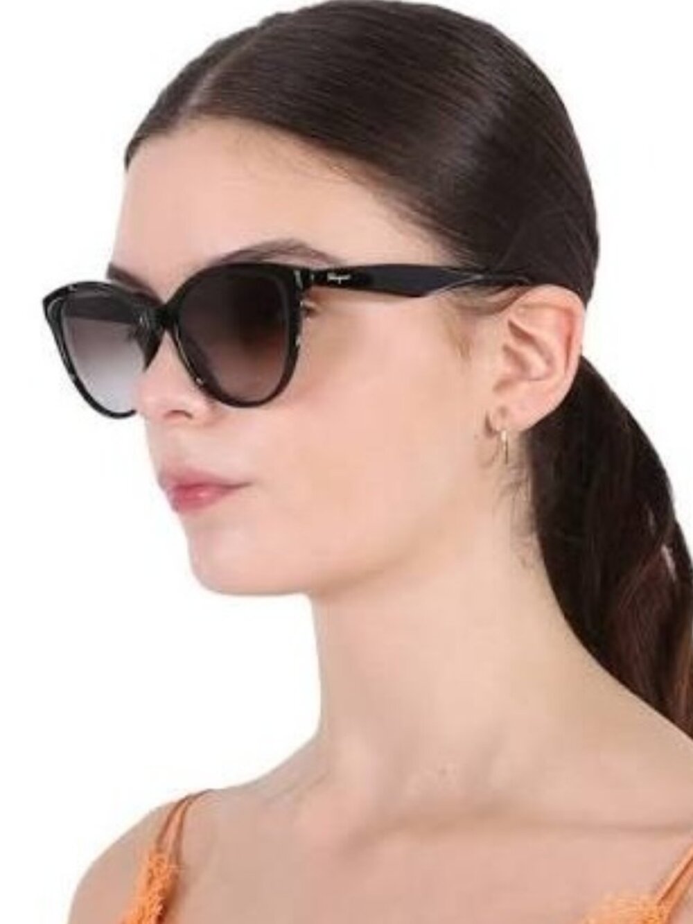 Salvatore Ferragamo SF1073S 001 Sunglasses Black Cat Eye Frame, Grey Lenses